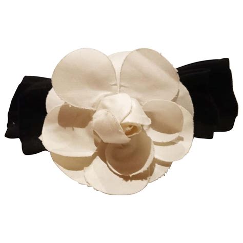 chanel white camellia flower hairband|Chanel hair accessories for women.